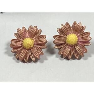 Pink Plastic Flower Clip On Costume Earrings Vintage?